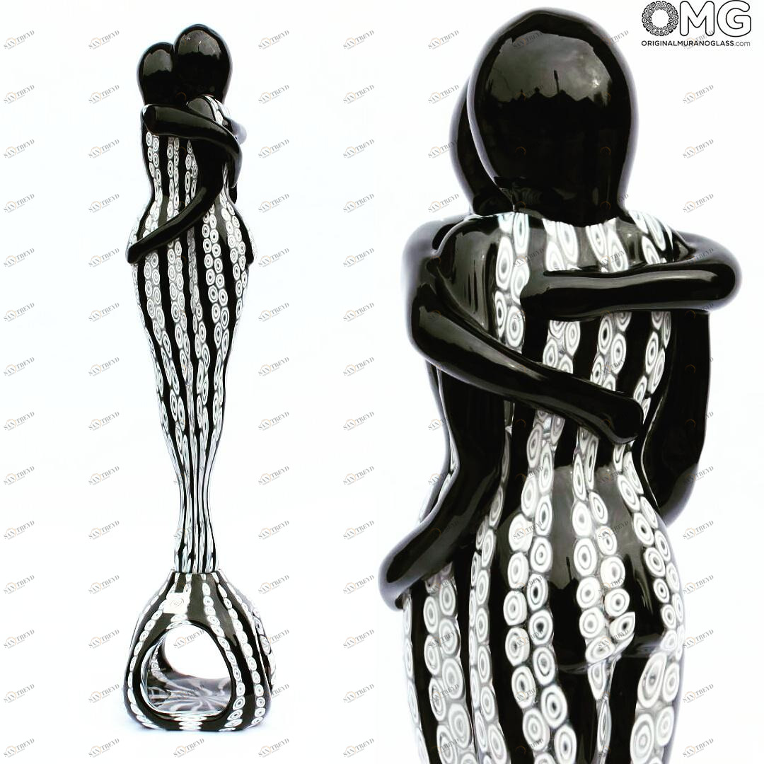 2014 ORIGINALMURANOGLASS Скульптура Объятие влюбленных с чёрно-белыми мурринами - муранское стекло OMG 12 см 