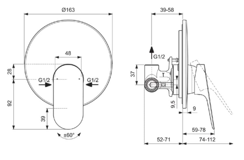 Однорычажный встраиваемый смеситель для душа Ideal Standard Ceralife O ARCH-00003221 - Вид №1