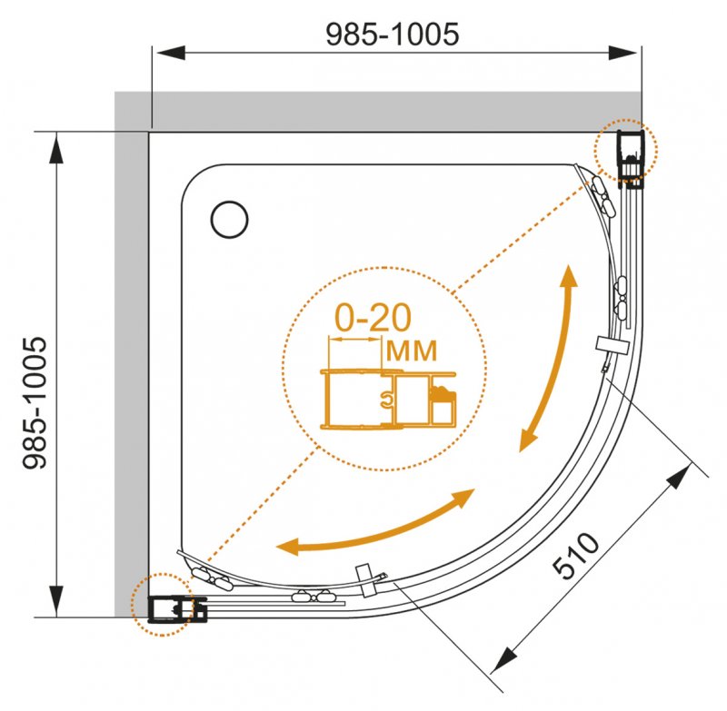 Душевой уголок CEZARES MOMENTO-R-2-100-C-Cr  - Вид №3