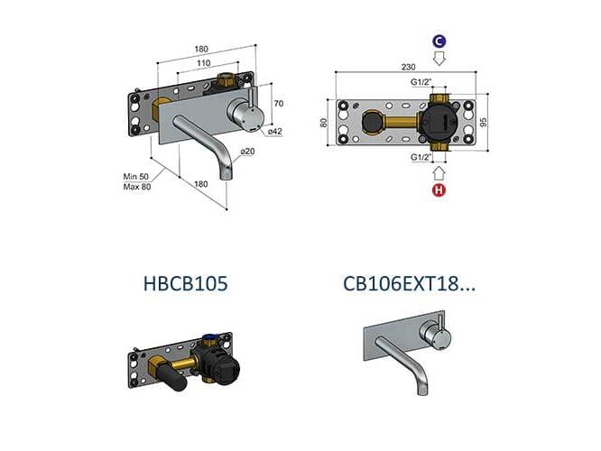 Латунный настенный смеситель для раковины с пластиной Hotbath Cobber ARCH-00117077 - Вид №2