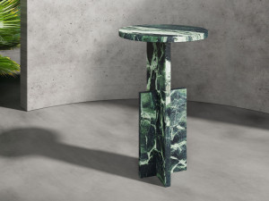 Высокий круглый журнальный столик из зеленого мрамора Сен-Дени