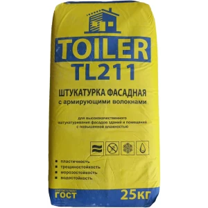 Штукатурка цементная Toiler TL211 фасадная с армирующими волокнами 25 кг