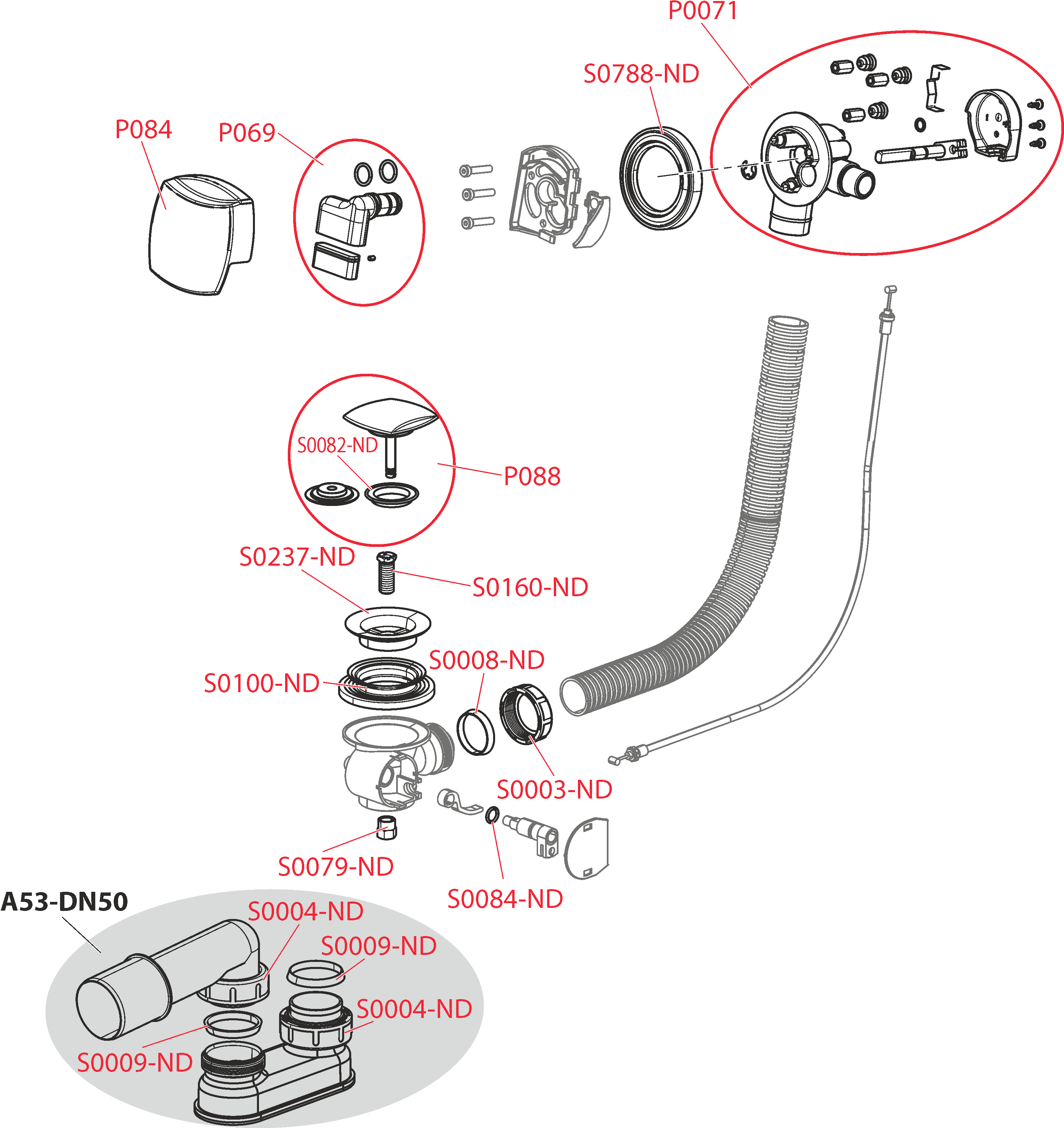 Сифон для ванны автомат с напуском воды через перелив, металл ALCAPLAST A564KM3 - Вид №2