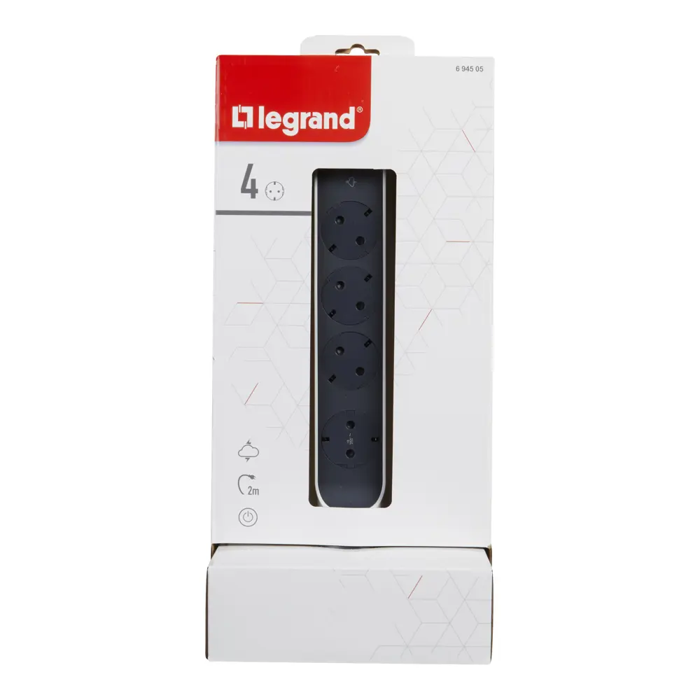 Удлинитель бытовой Legrand 4 розетки с заземлением 3x1.5 мм 2 м 3680 Вт цвет черно-белый STLM-2116545 - Вид №3