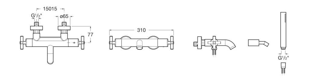 Хром латунь термостатический настенный смеситель для ванны Roca лофт ARCH-00093650 - Вид №2