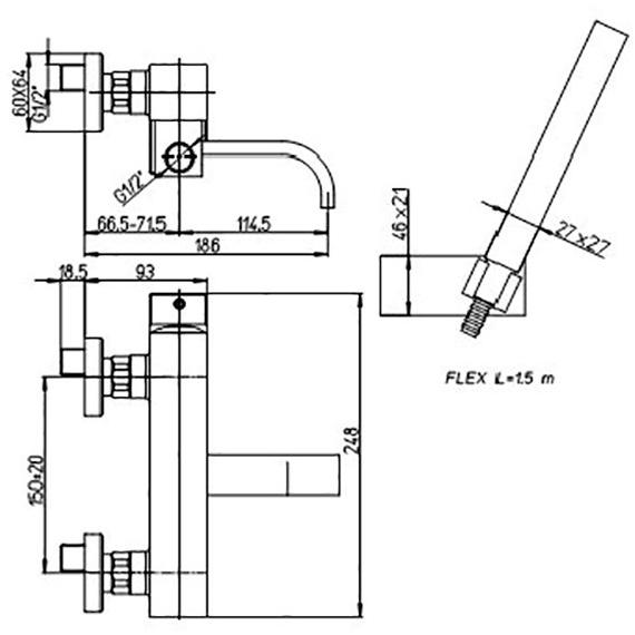 Paini Dax-R 84CR105R2SKM смеситель для ванны с аксессуаром  - Вид №2