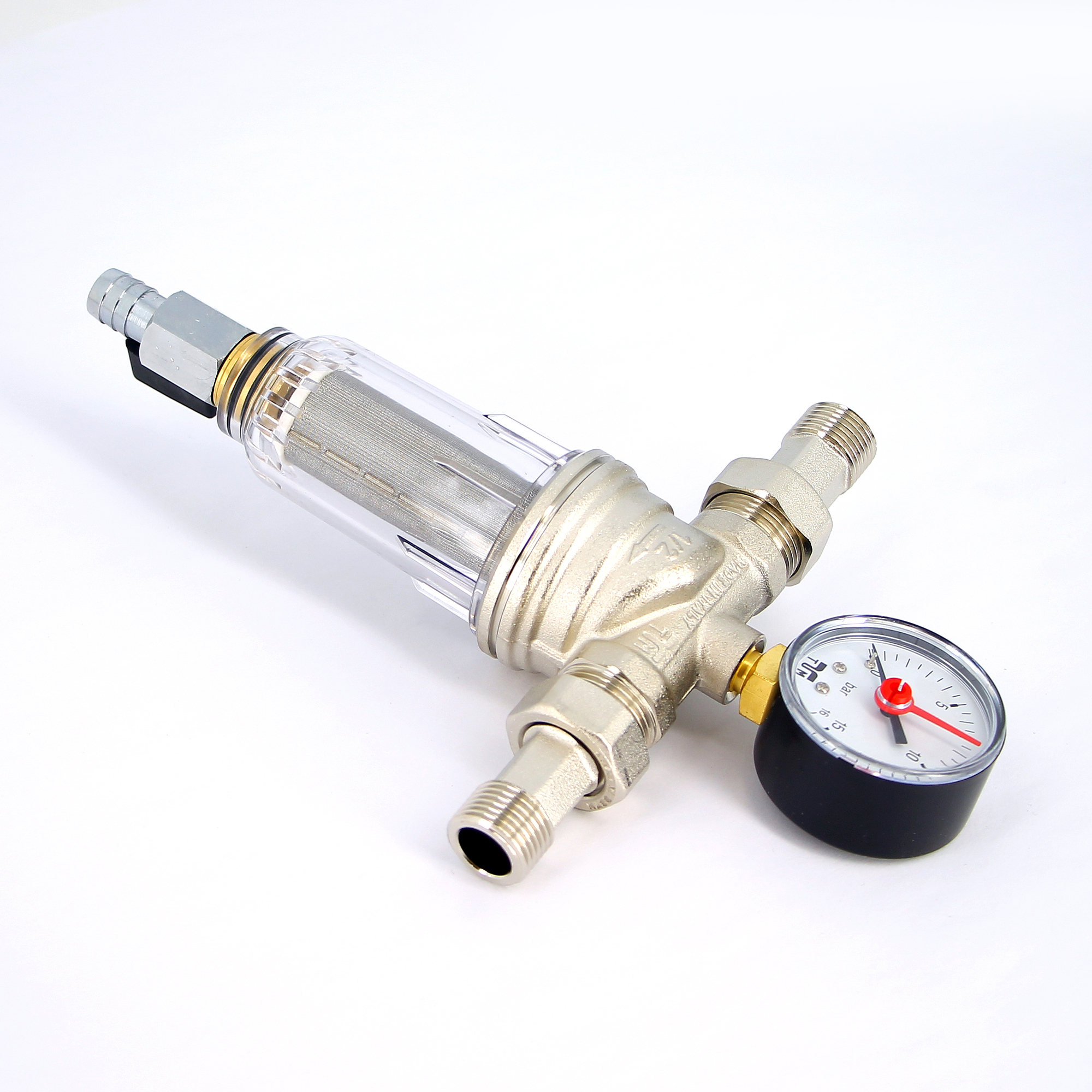 Фильтр промывной с манометром, с разъемными соединениями,пластиковой колбой TIEMME 1/2" 3130002 - Вид №2