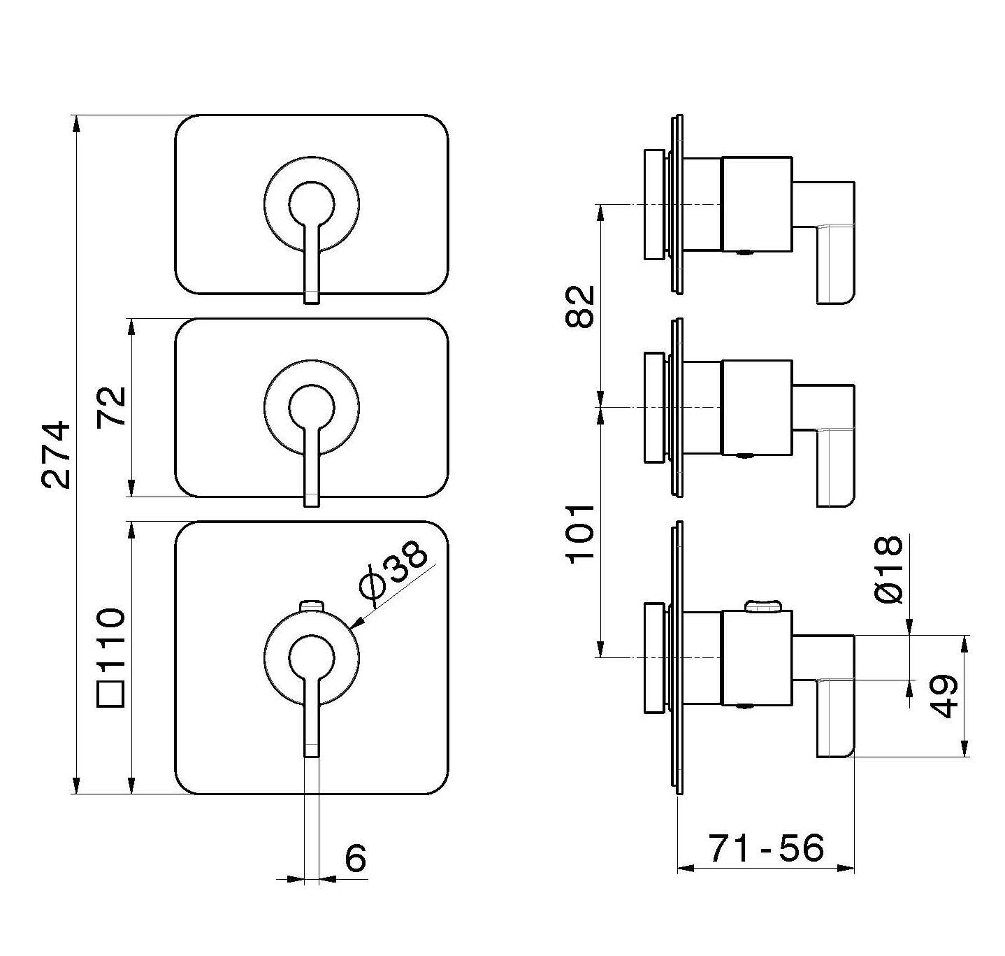 Смеситель для душа с 3 отверстиями и отдельными розетками Newform многофункциональные термостаты 2 выхода ARCH-00104884 - Вид №3