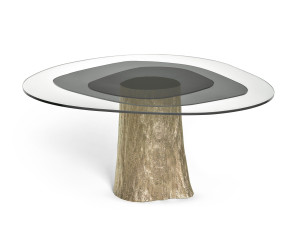 Круглый обеденный стол из латуни и стекла