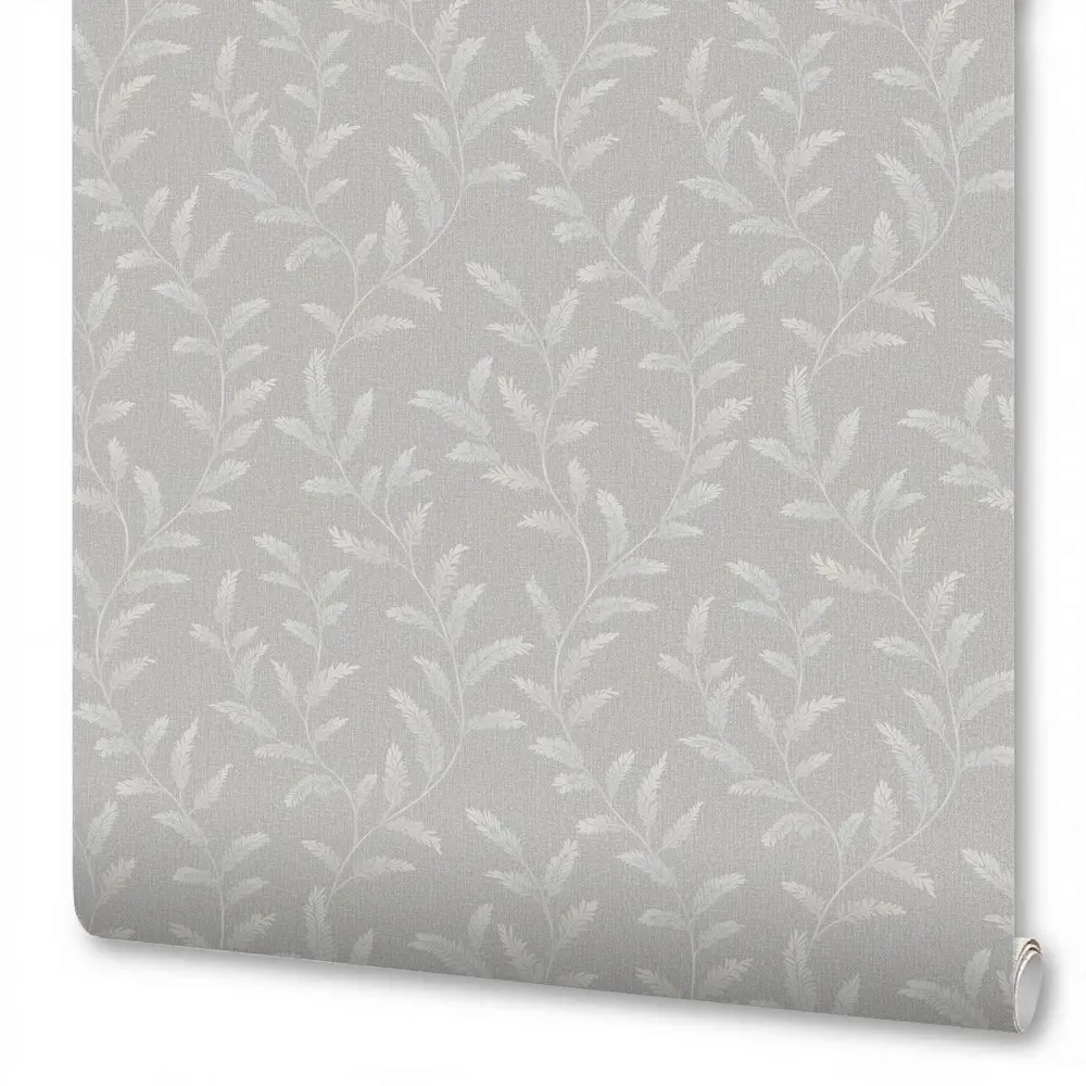 Флизелиновые обои Wallsecret Shalfey серые с растительным рисунком 89432848 STLM-1564990