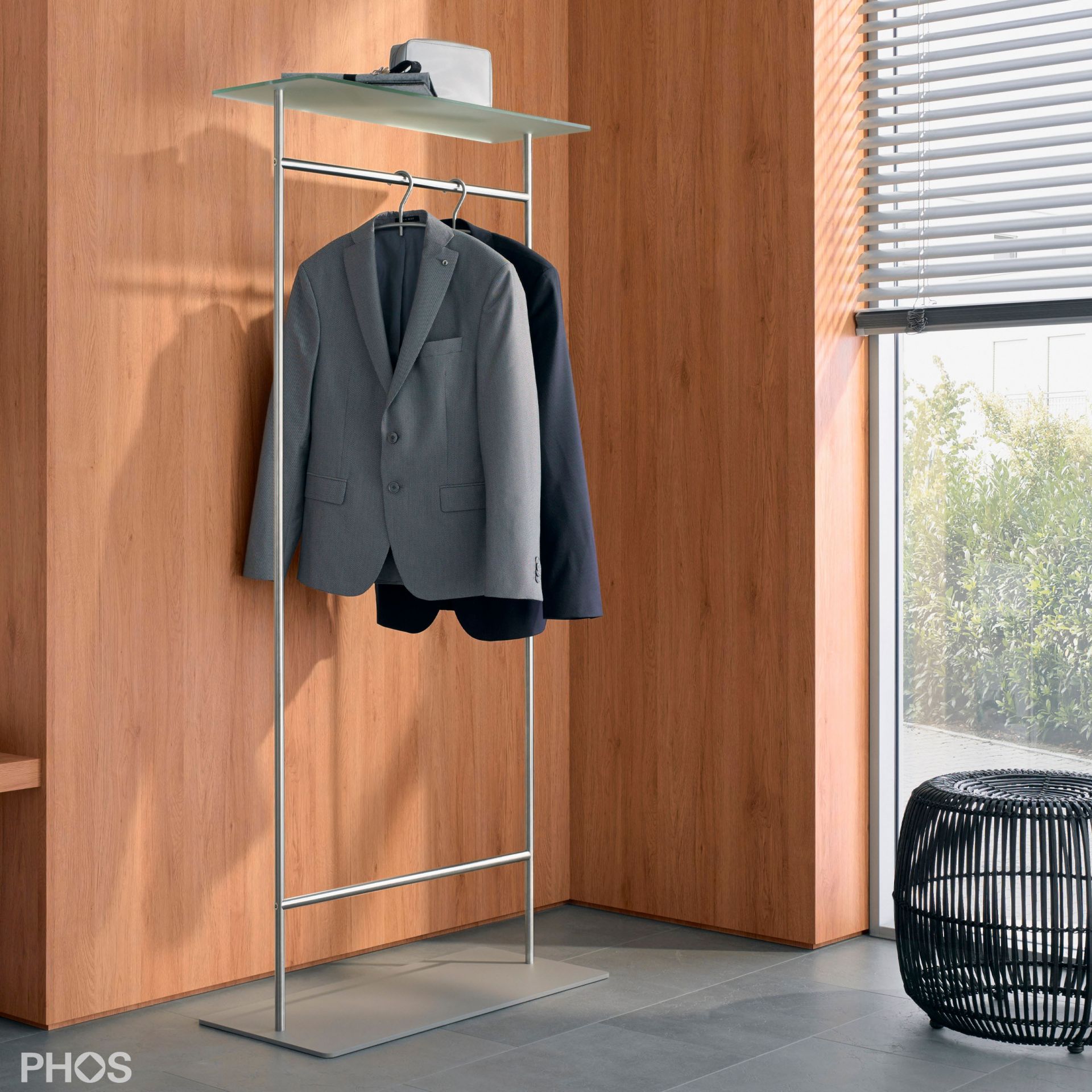 GST2G Гардероб-двойной с гладкой платяной штангой и стеклянной полкой, основание: серое. PHOS  - Вид №2