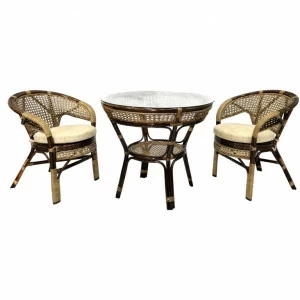 Обеденная группа коричневая, столик и кресла на 2 персоны Lunch-2 ЭКО ДИЗАЙН ПЛЕТЕНАЯ 009660 Бежевый;коричневый