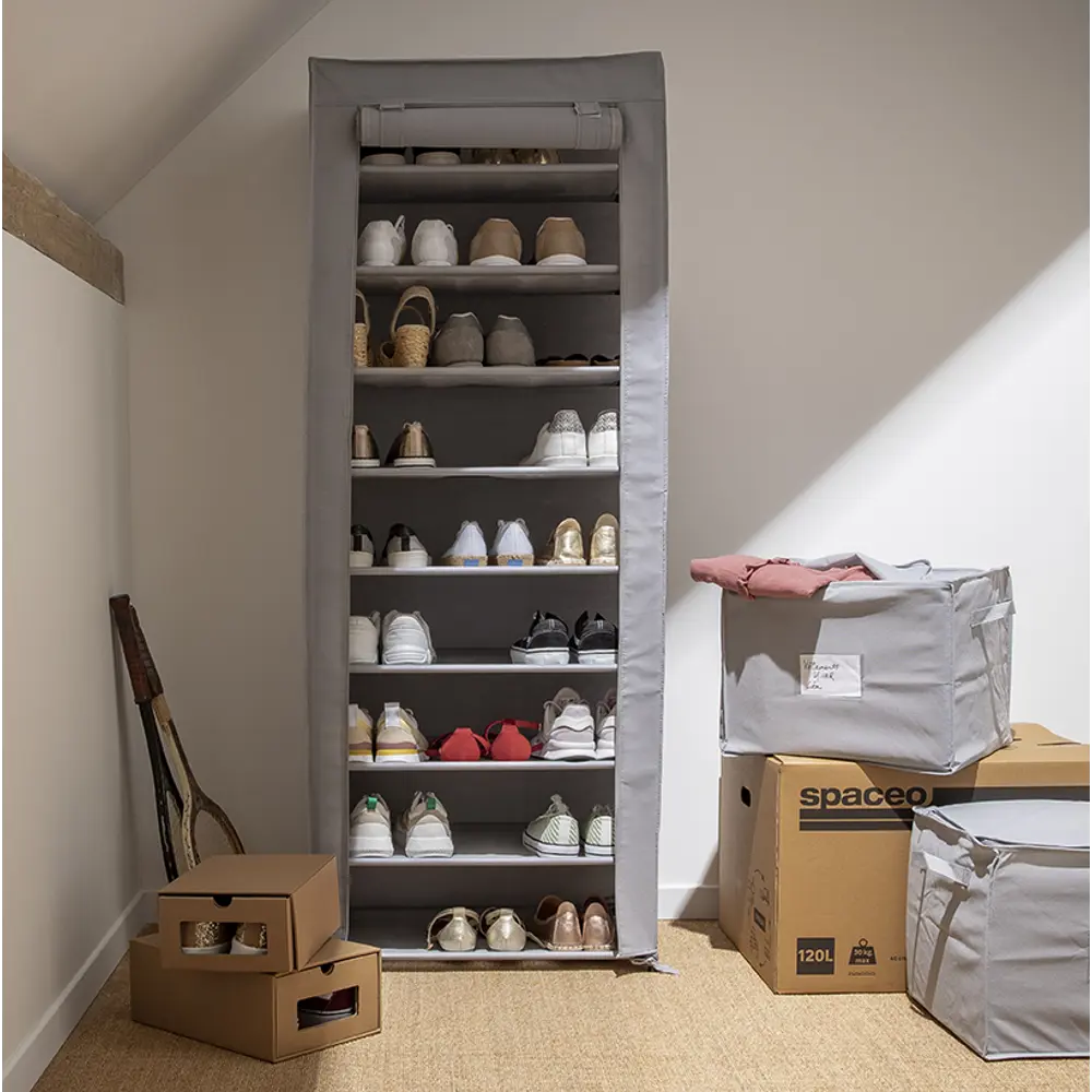 Стеллаж для обуви Spaceo 160x60x35 см 9 полок металл/нетканый материал цвет гранит STLM-2153689 - Вид №11