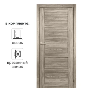 Дверь межкомнатная глухая Прэсто 90x200 см ПВХ цвет дуб санремо светлый с замком 82636402 STLM-2206555