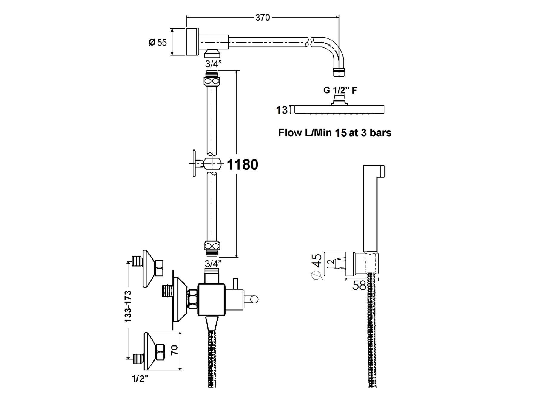 Настенная душевая колонна с ручным душем rvb ARCH-00091006 - Вид №2