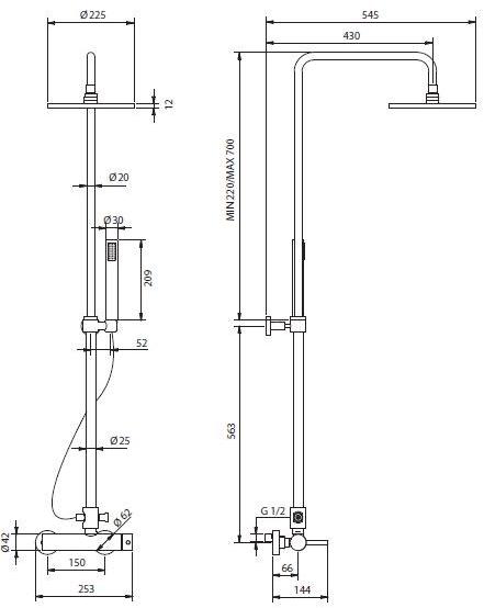 Gruppo Geromin Настенная душевая стойка с ручным душем с верхним душем Flow 4cda1n0 - Вид №1
