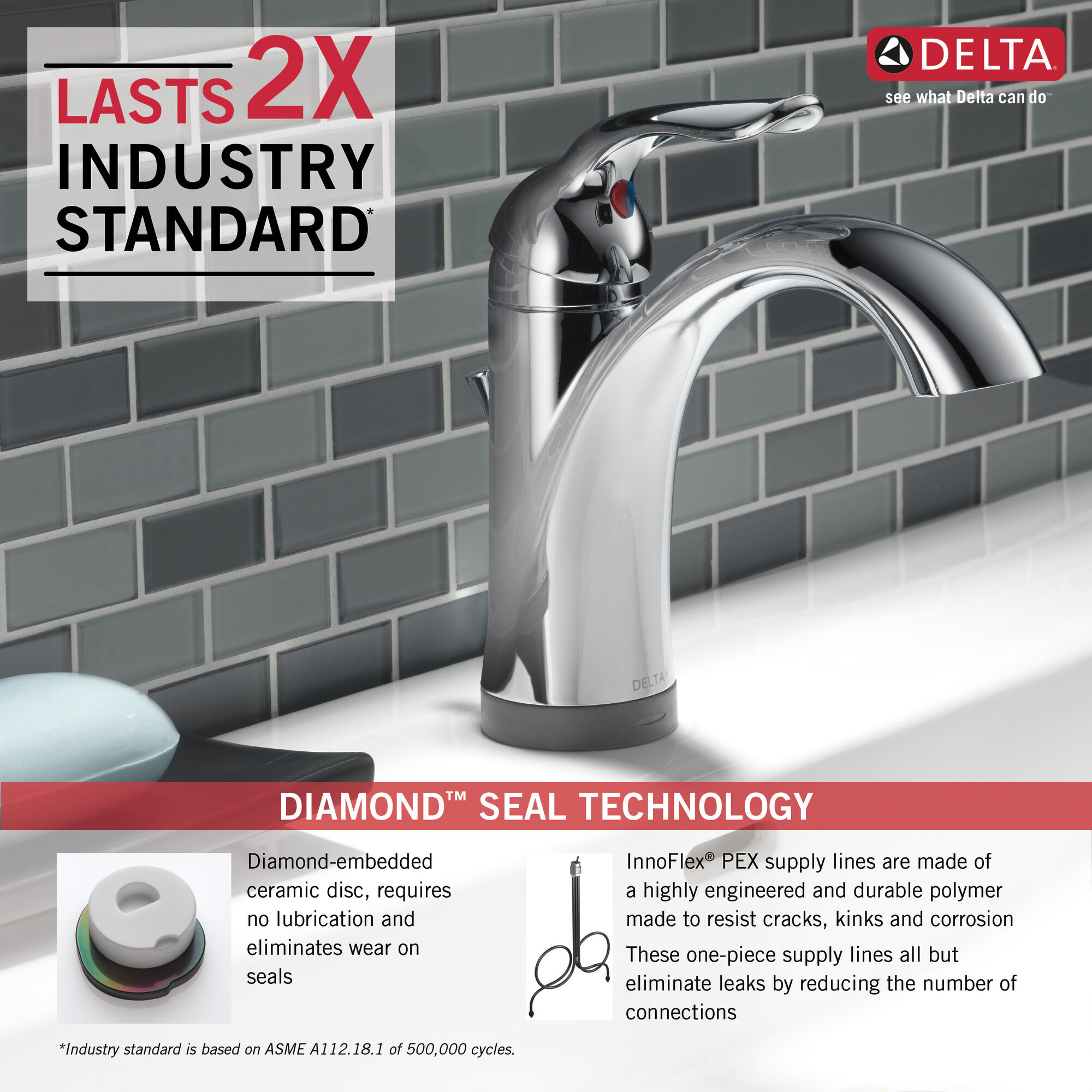 538T-DST Смеситель для ванной с одной ручкой с технологией Touch2O.xt® Delta Faucet Lahara Хром  - Вид №1