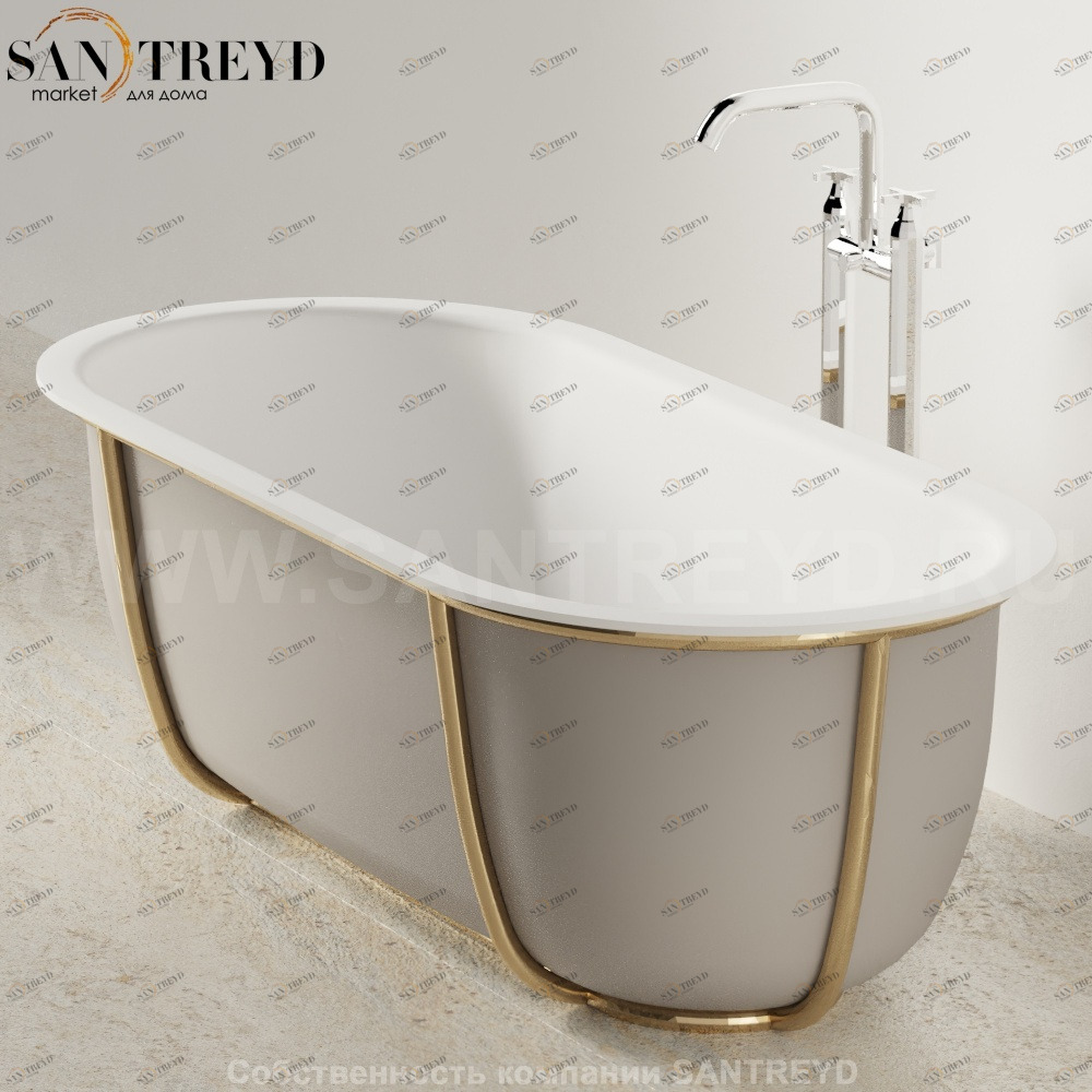 Ванна свободностоящая CUNA на бронзовом металлическом каркасе серая Agape AVAS1079SLBR