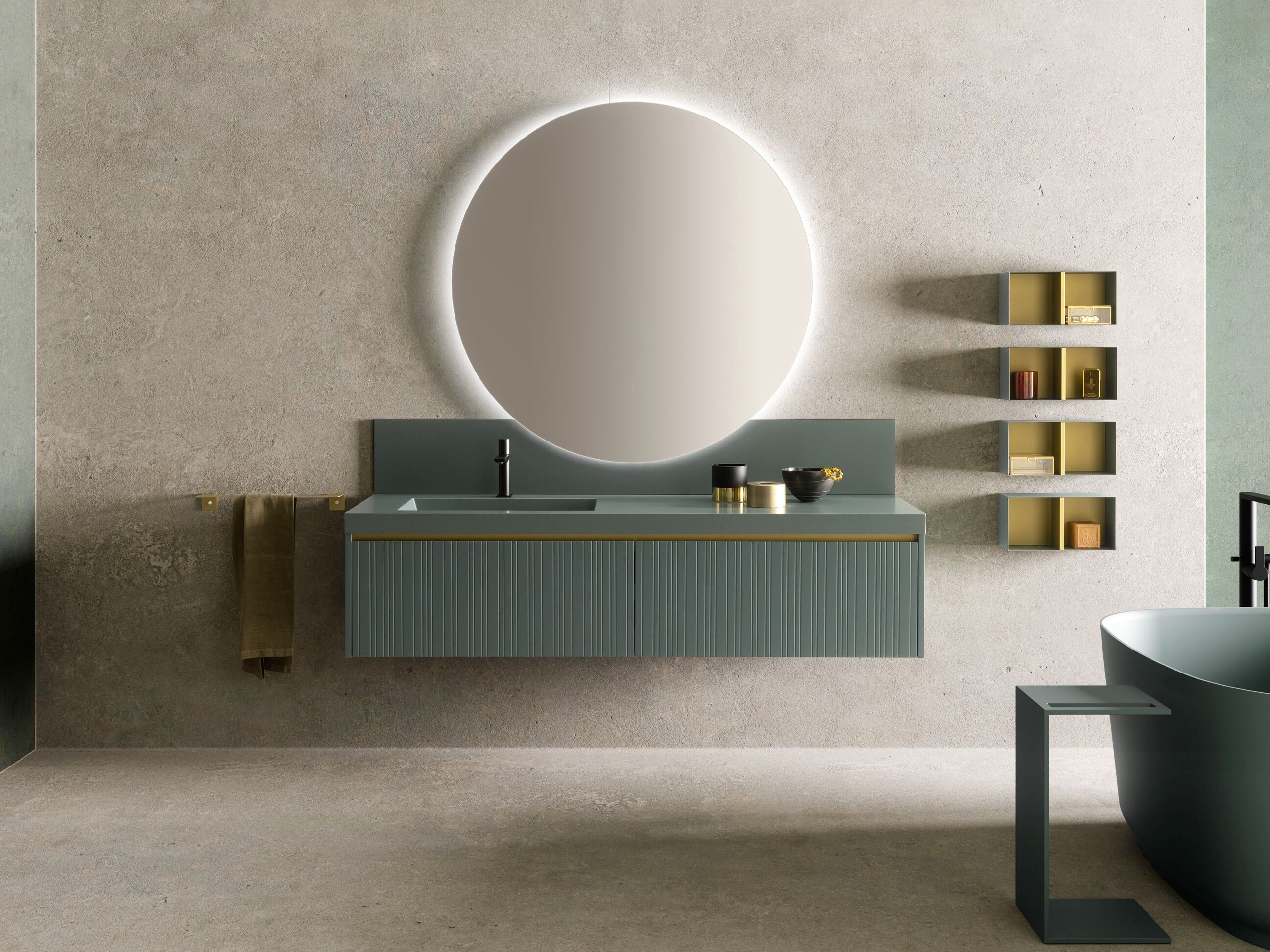 Деревянный подвесной умывальник с зеркалом и geacryl top Archeda тюль ARCH-00138055