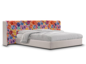 Двуспальная кровать из ткани с мягким изголовьем