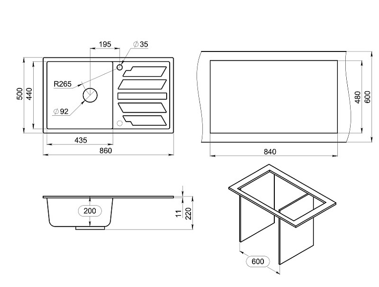 8601, ПИРИТ, кухонная мойка, кварц GRANULA 8601-ST249 - Вид №3