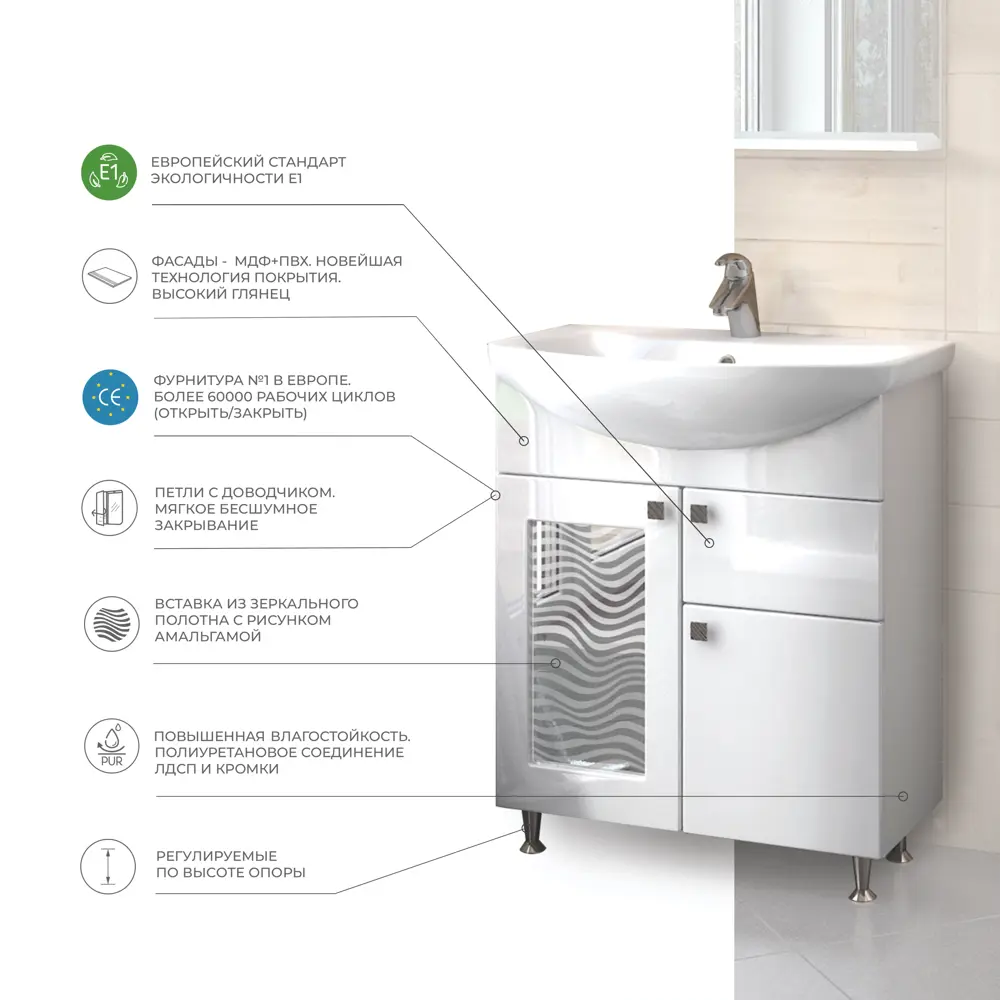 Тумба под раковину напольная «Мальта» 65 см цвет белый VIGO STLM-2178673 - Вид №6