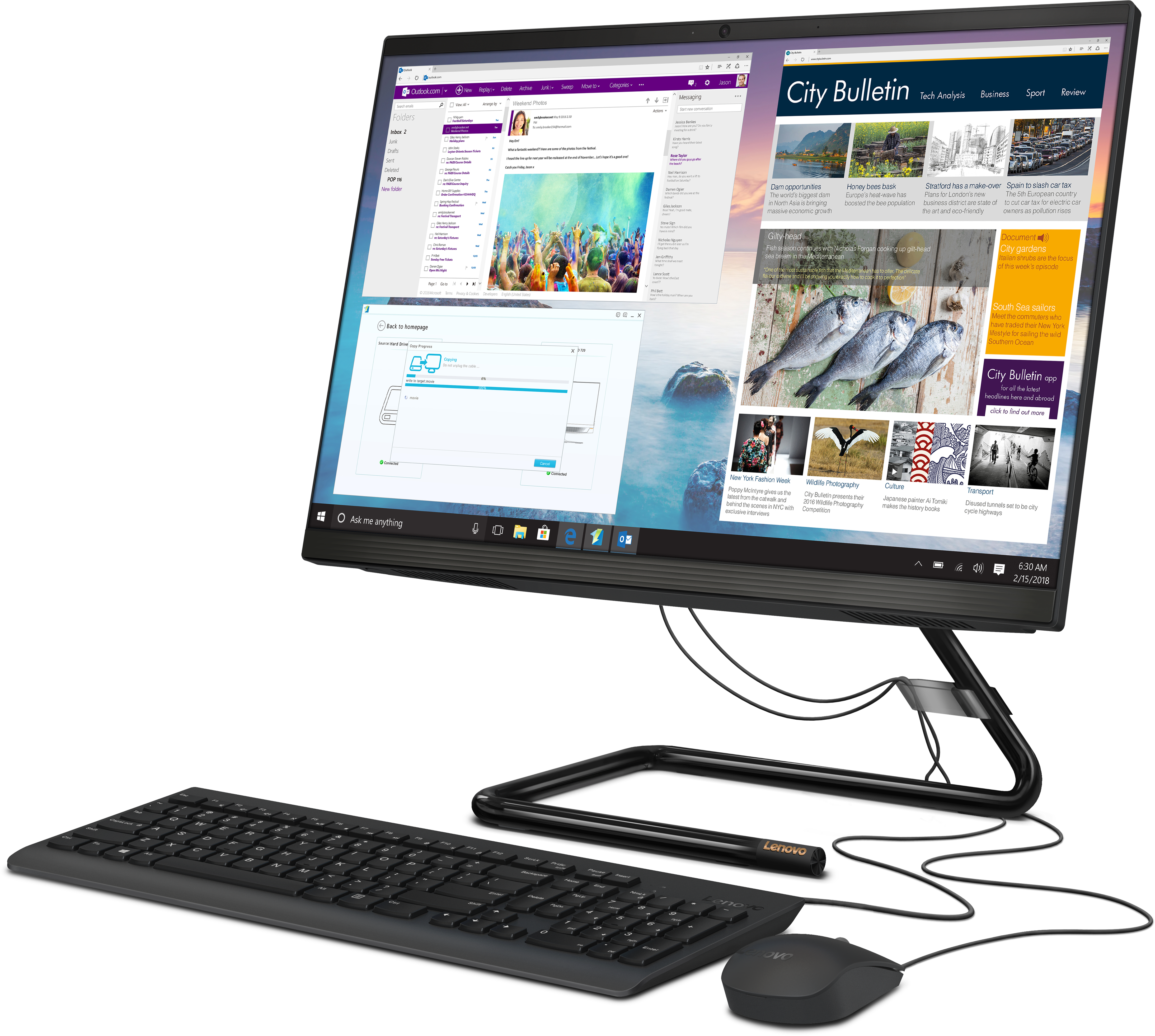 F0EX000YRK ideacentre aio 3 22ada05 21.5"(1920x1080)/amd ryzen 5 3500u(2.1ghz)/4096mb/1000+128ssdgb/dvdrw/int:amd radeon vega 8 /bt/wifi/war 1y/5.28kg/black/dos + клавиатура, мышь usb Lenovo Santreyd  - Вид №1