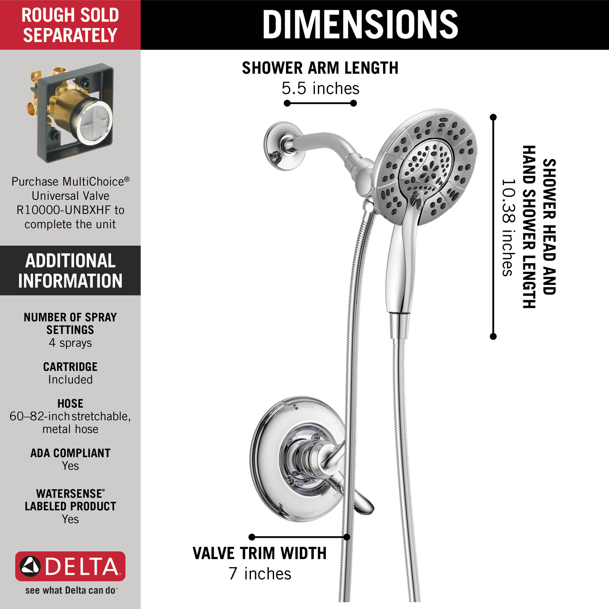 T17294-I Облицовка для душа Monitor® серии 17 с In2ition® Delta Faucet Linden Хром  - Вид №6