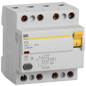 УЗО IEK ВД1-63 4Р 40 А 100 мА 4.5 кА AC MDV10-4-040-100 84300215 STLM-2074762