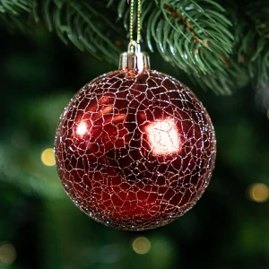 Елочный шар KREAFORTA кракелюр красный с блестками ø8 см 89420656
