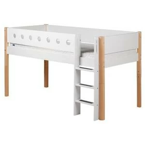 Кровать Flexa White с лестницей, 200 см, белая лакированная