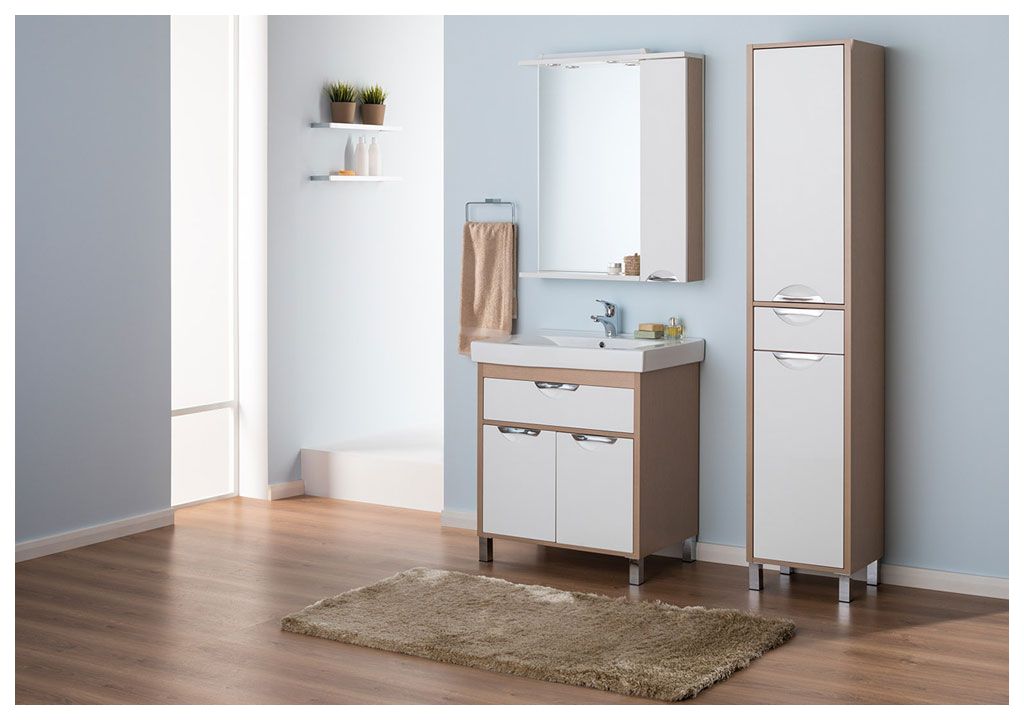 Шкаф-пенал для ванной Aquanet Гретта 40 б\к светлый дуб 00171901 - Вид №3