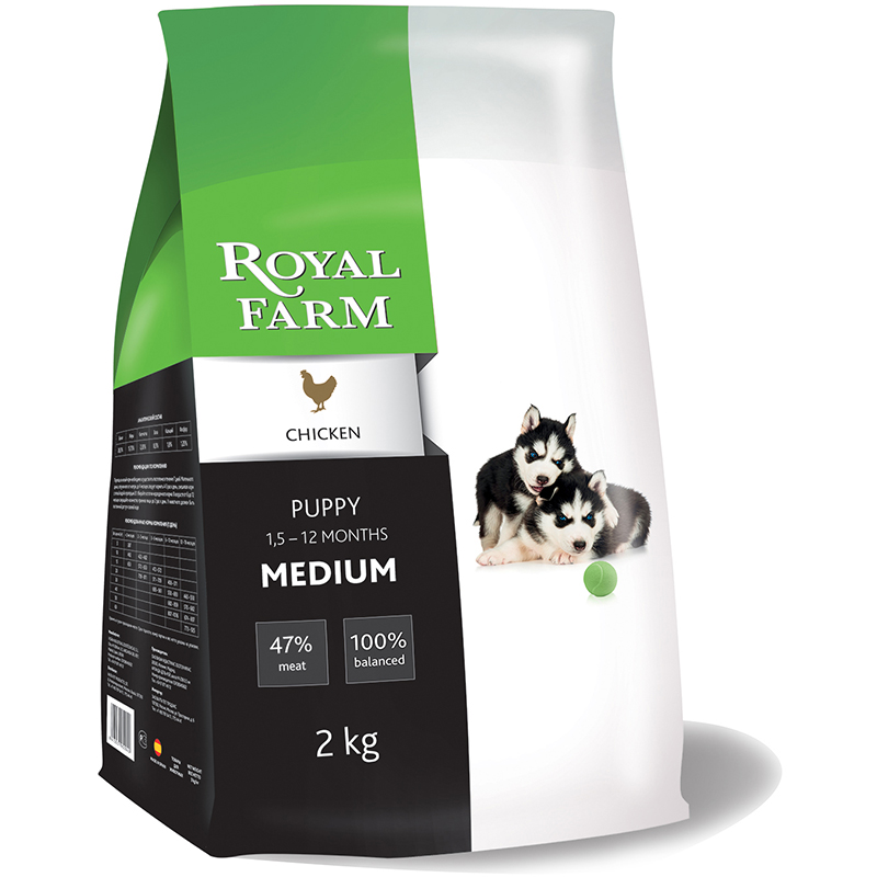 ПР0041308 Корм для щенков для средних пород, курица сух. 2кг ROYAL FARM 