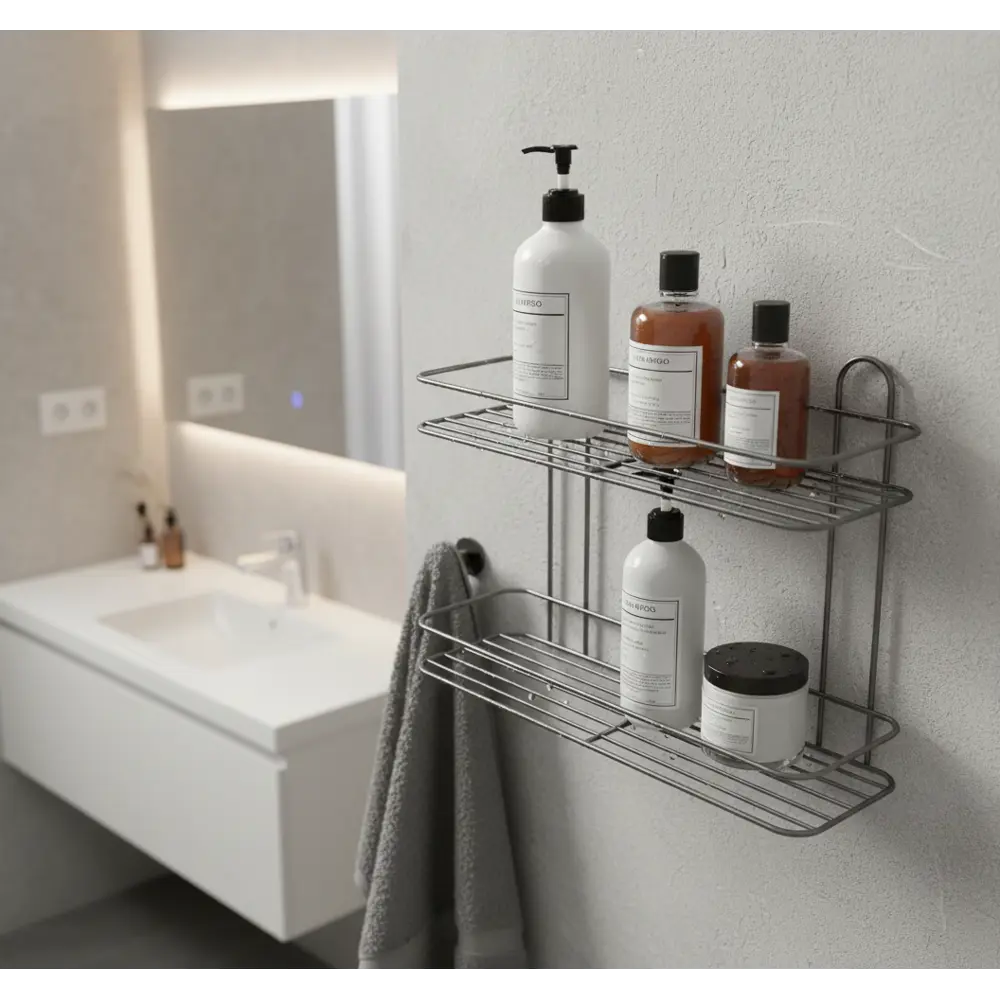 Полка для ванной Lemer Rhine двухъярусная 10x40 см металл цвет графит STLM-2043181 - Вид №6