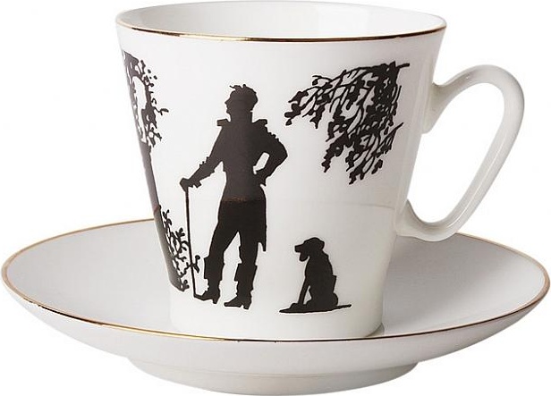 80303 Императорский фарфоровый завод Чашка с блюдцем "Встреча" "Чёрный кофе" Фарфор костяной 