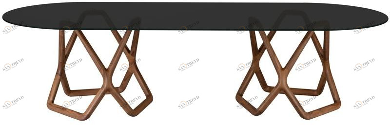 Tonin Casa Овальный стеклянный стол и основание из орехового дерева sun-id-1354816