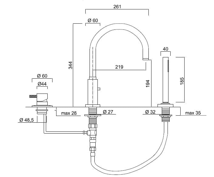 Смеситель для ванны с 3 отверстиями и ручным душем Rubinetteria Giulini My Future Deluxe ARCH-00046748 - Вид №1