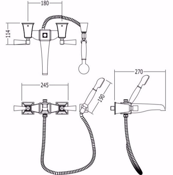 Devon&Devon Смеситель для ванны настенный из латуни с ручным душем Vip time sun-id-1465706 - Вид №3