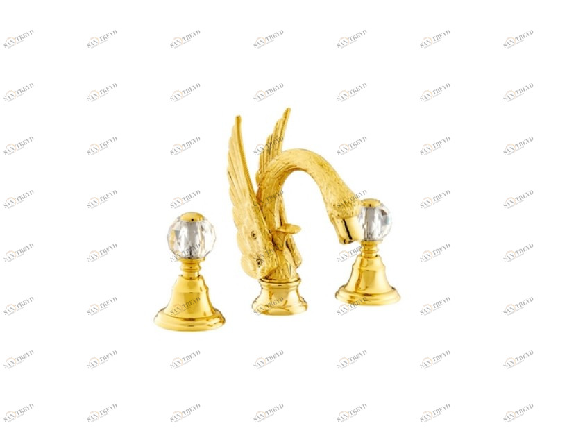 039142.000.00 Раковина с тремя отверстиями и кристаллами swarovski swan series Золото 24К Mestre