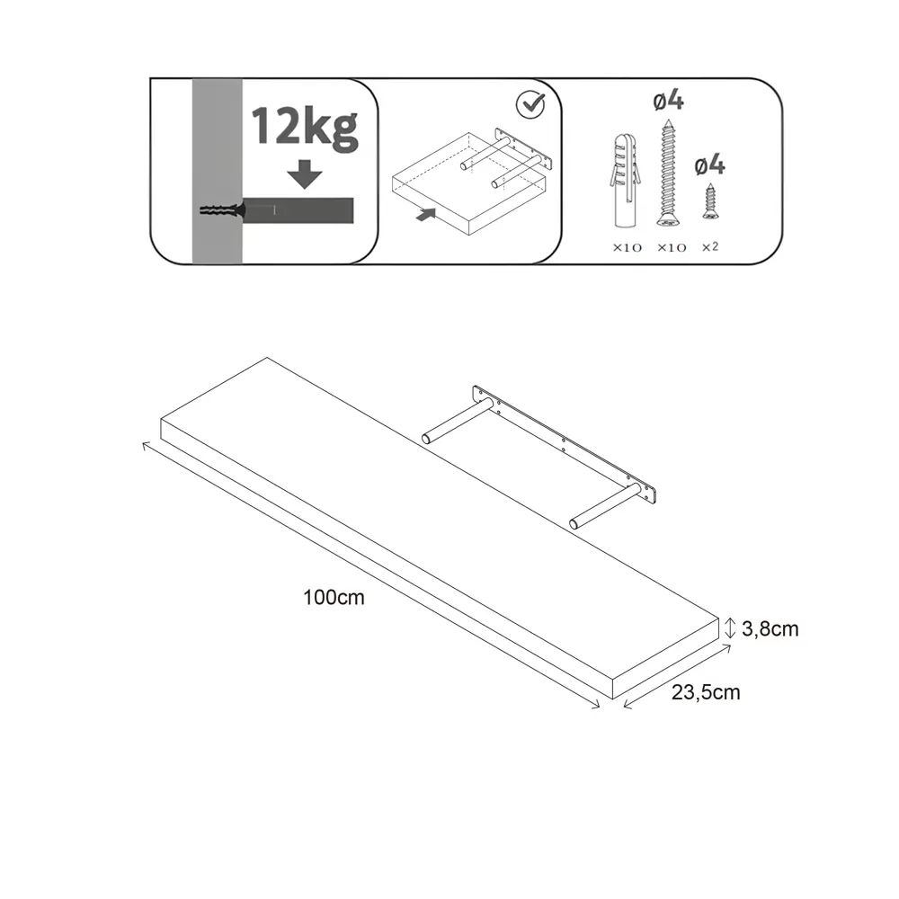 Настенная полка KONSENSA 100x23.5 см со скрытым креплением МДФ цвет белый STLM-2106161 - Вид №8