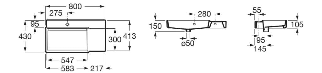 Фарфоровый подвесной прямоугольный умывальник Roca Tura ARCH-00006961 - Вид №2