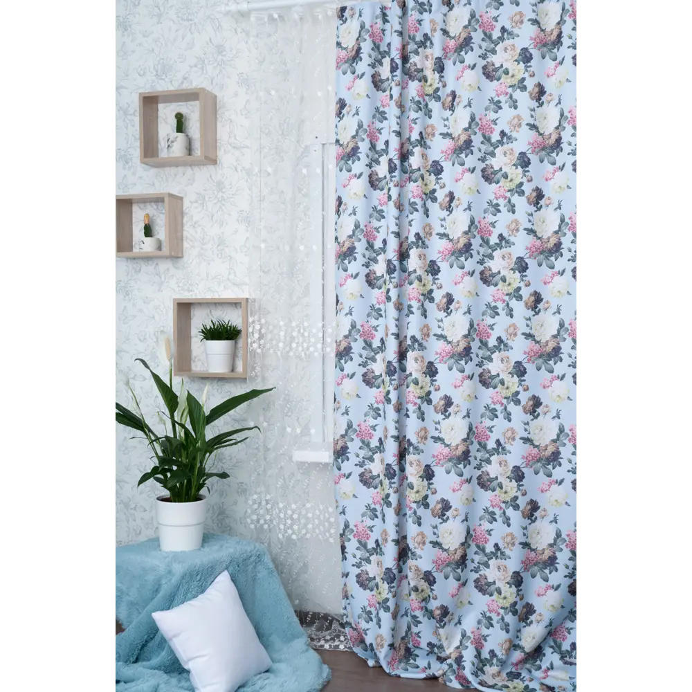 Штора на ленте «Розы» 140х260 см цвет голубой SEASONS STLM-2116780 - Вид №9