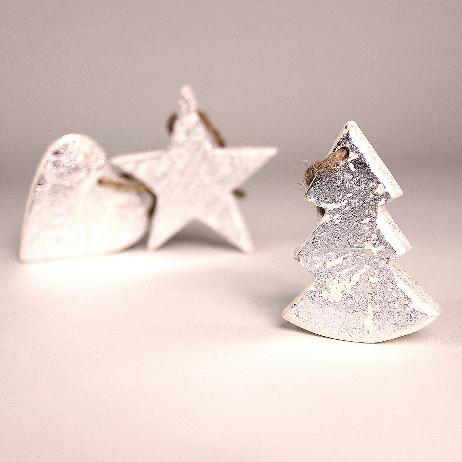 en_ny0012 Украшения подвесные silver stars/trees/hearts, деревянные, в подарочной коробке, 24 шт. EnjoyMe  - Вид №3