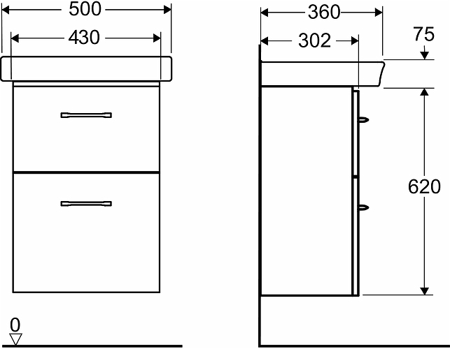 9616321001 IDO Glow Square мойка с основанием для умывальника, с двумя ящиками, 500 мм, белый - Вид №3