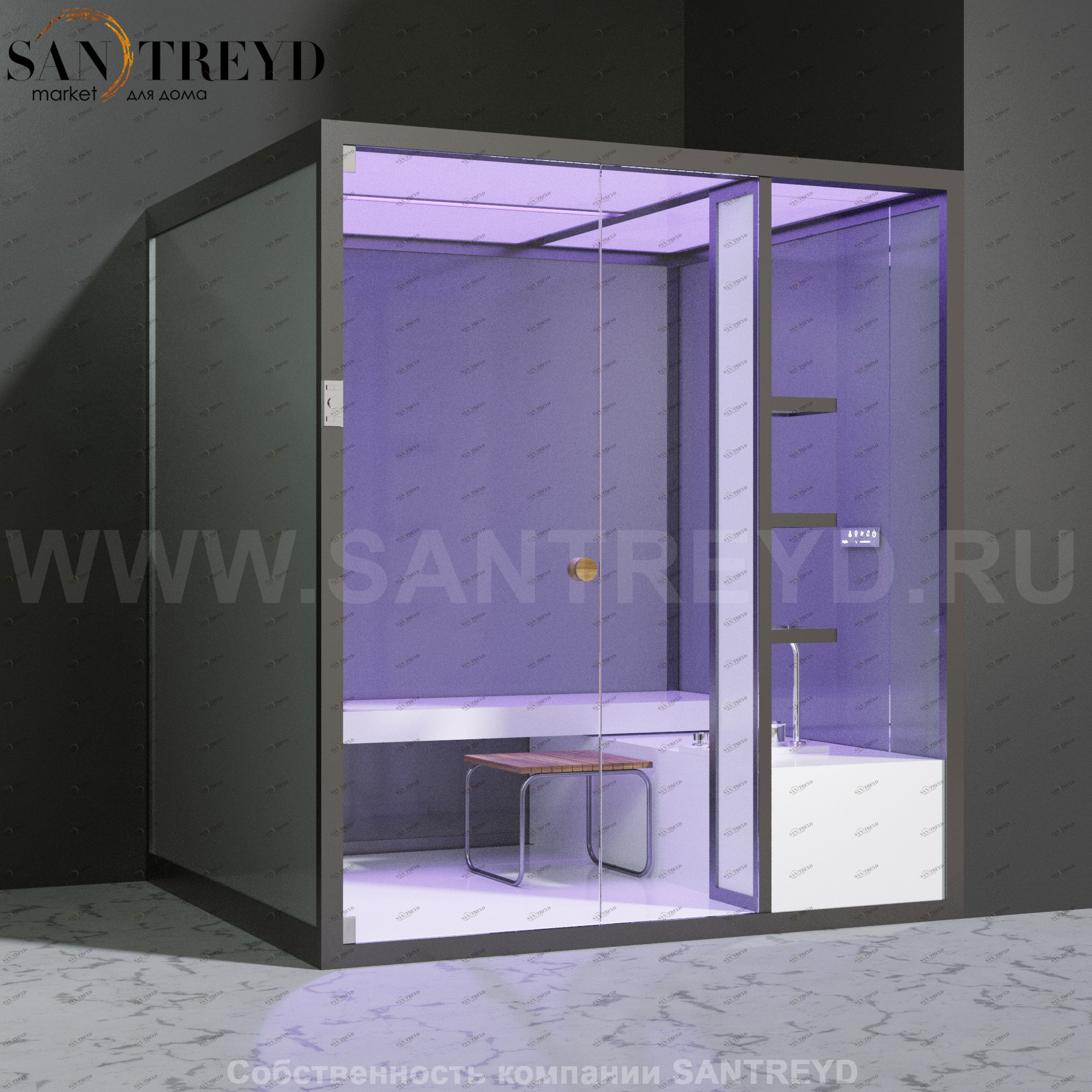 Effegibi BODYLOVE H BL30040002 Хаммам. Установка: в правый угол. Мощность: 7 кВт макс. Размеры: длина 200 см, ширина 176 см. Отделка: трубчатое стекло и гладкое стекло.