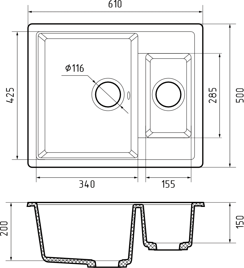 Кухонная мойка Искусственный камень QUADRO S227 GranFest Q-610K-S227 - Вид №1