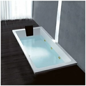 Ванна Gruppo treesse Quadra 150 V070B-SX-Z белая с золотой фурнитурой с гидромассажем и дезинфекцией прямоугольная встроенная левая
