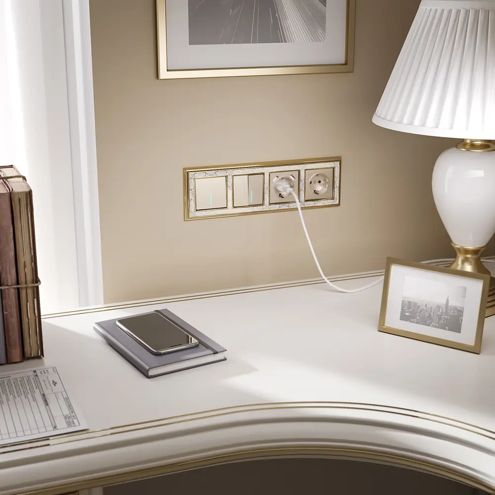 Рамка для розеток и выключателей Werkel Palacio Gracia 4 поста цвет золотисто-белый STLM-2112903 - Вид №1