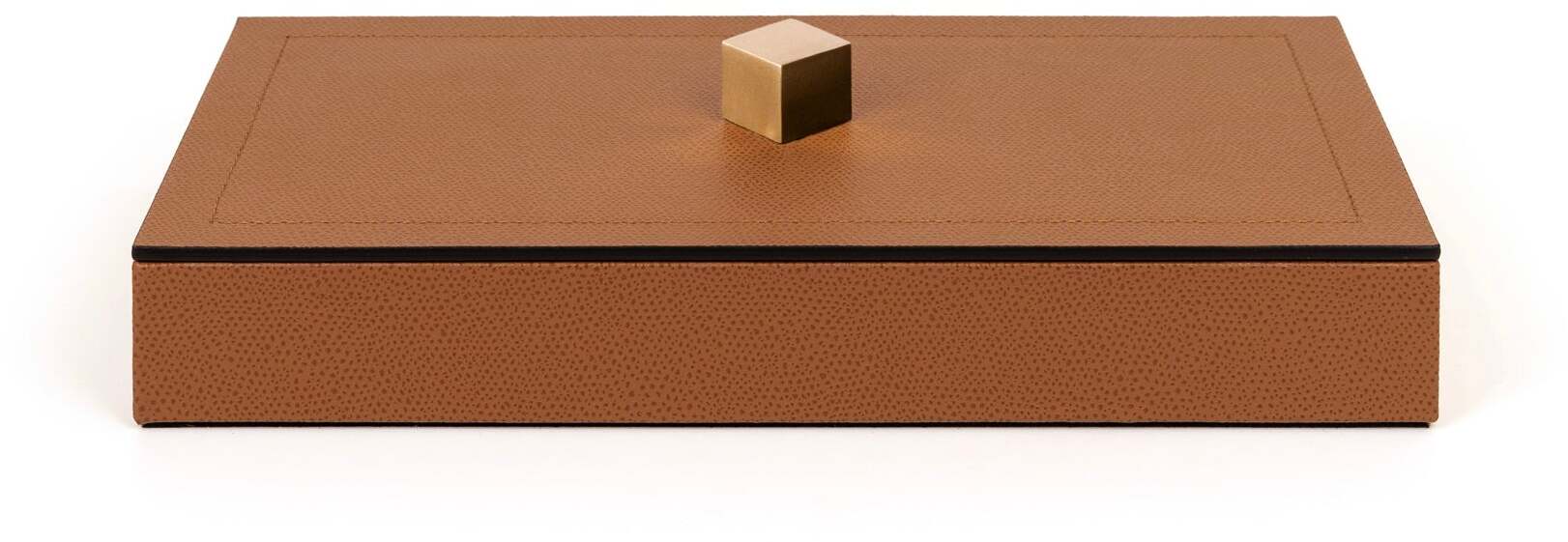 Kate Box - 27X15XH4,5 см / металлическая отделка_сатинированная латунь / плетеная кожа_кремовый