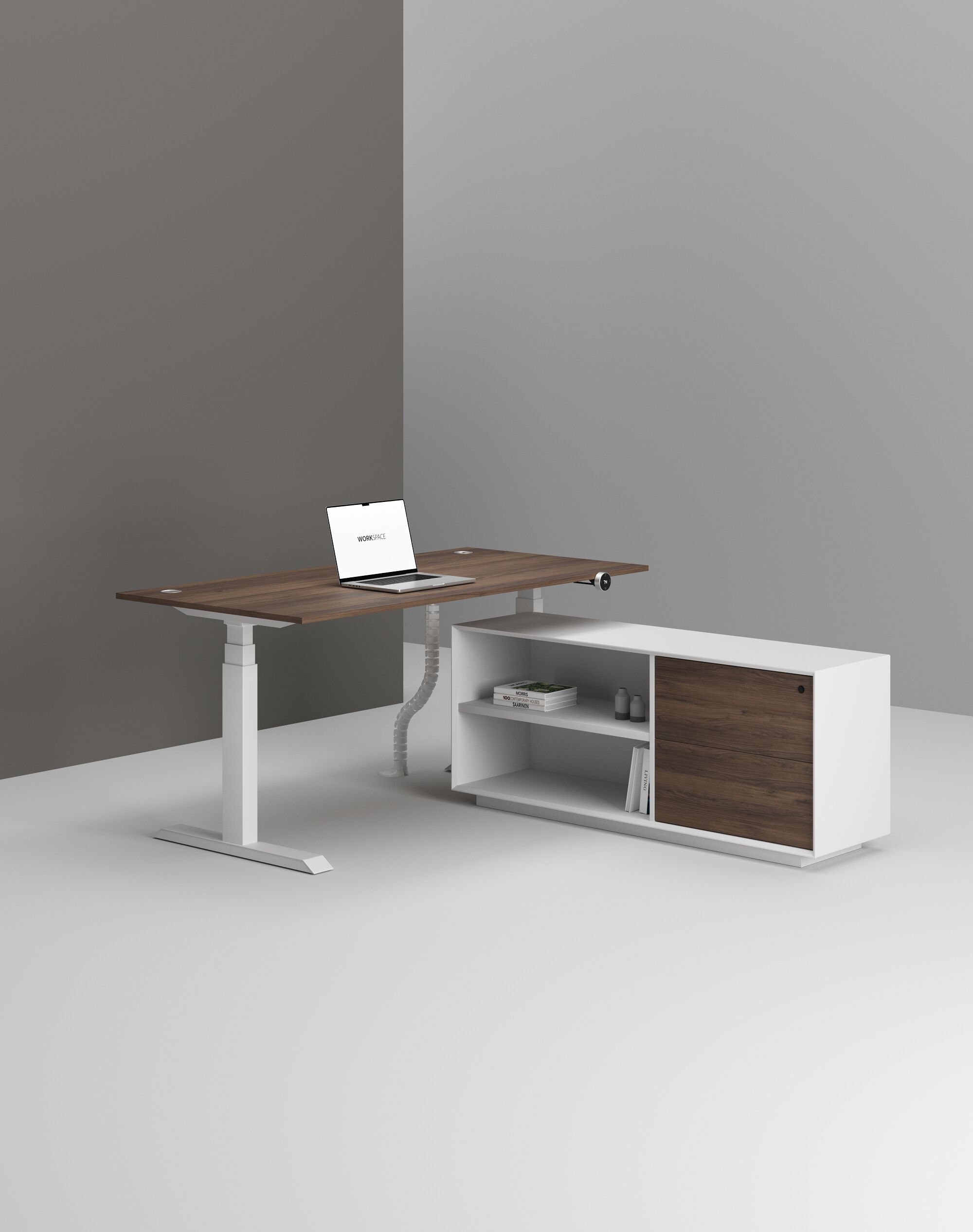 Деревянный регулируемый по высоте угловой стол со встроенной полкой WORKSPACE MAX PRO DUAL MOTOR ARCH-00146702 - Вид №8